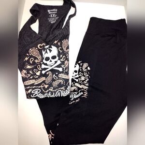Beautiful Disaster Skull Print Tank and Leggings Set XXL